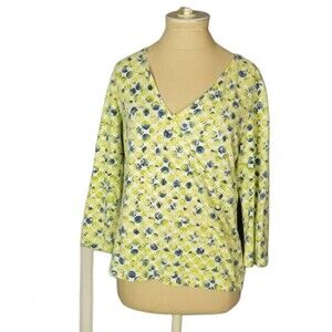 HEARTS OF PALM Womens 3/4 Sleeve Shirt Floral Print Cotton Top Size Small